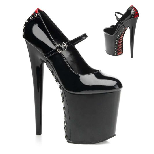 Pleaser Sandalia de Tacón FLAMINGO-887FH Negro Charol Rojo EU-35 / US-5