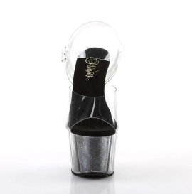 Pleaser Sandalia de Tacón ADORE-708G Negro Transparente Purpurina EU-39 / US-9