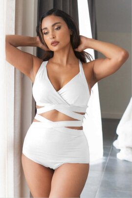 Lunalae Pantalones Cortos High Waist Tara Blanco XL