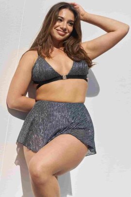 Lunalae Top Follow Me Plata–Negro Pleat Mesh L