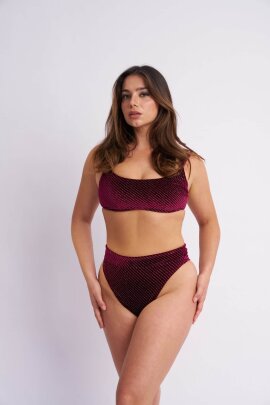 Lunalae Top Scrunch Terciopelo Sparkle Burdeos