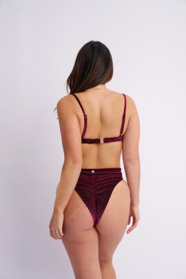 Lunalae Top Scrunch Terciopelo Sparkle Burdeos