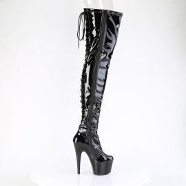 Pleaser ADORE-3850 Botas de Plataforma sobre la Rodilla de Charol Negro EU-38 / US-8