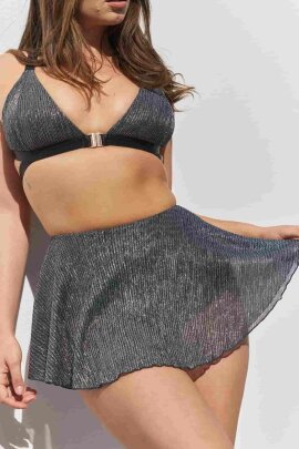 Lunalae Pantalones Cortos Free Flow Plata–Negro Pleat Mesh XL