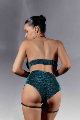 Polerina Pantalones Cortos Bikini Verde Azulado Lurex con...