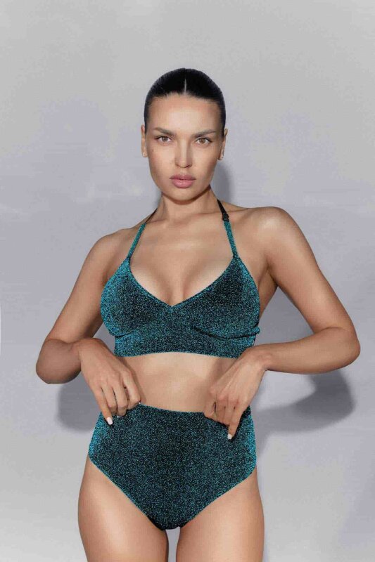 Polerina Top Bikini Verde Azulado Lurex M