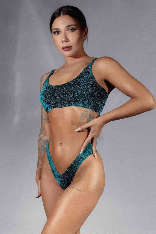 Polerina Top Pixi Verde Azulado Lurex L