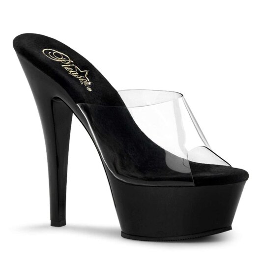 Pleaser Sandalia de Tacón KISS-201 Negro Transparente EU-41 / US-11
