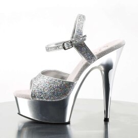 Pleaser Sandalia de Tacón DELIGHT-609G Plata Multi Purpurina Metalizado EU-36 / US-6