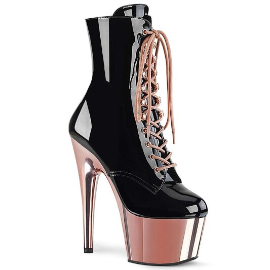 Pleaser Botín ADORE-1020 Charol Negro Oro Rosado Claro Metalizado EU-35 / US-5