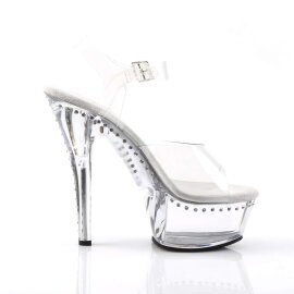 Pleaser Sandalia de Tacón KISS-208LS Plata Transparente EU-35 / US-5