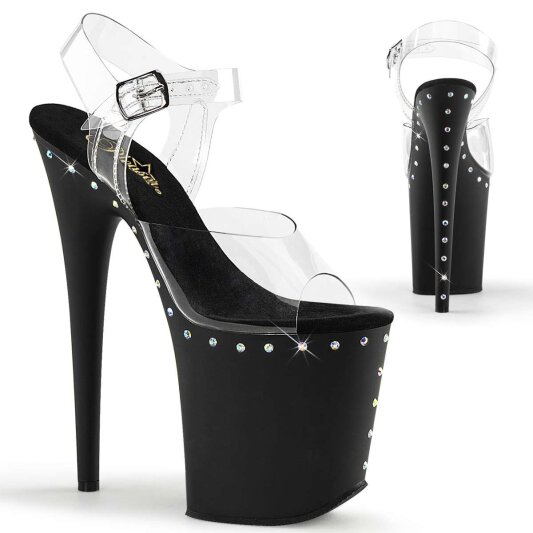 Pleaser Sandalia de Tacón FLAMINGO-808ABLS Negro Transparente Metalizado Seminuevos