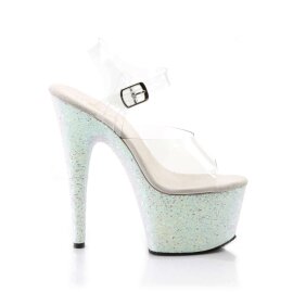 Pleaser Sandalia de Tacón ADORE-708LG Plata Transparente Multi Purpurina EU-37 / US-7