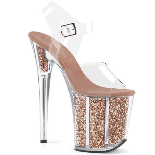 Pleaser Sandalia de Tacón FLAMINGO-808G Transparente Purpurina Oro Rosado Claro EU-42 / US-12