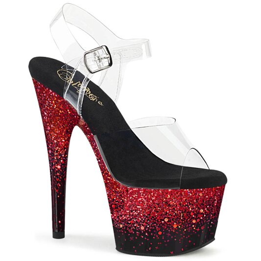 Pleaser ADORE-708SS Sandalia de Tacón Plataforma Purpurina Rojo Transparente EU-42 / US-12