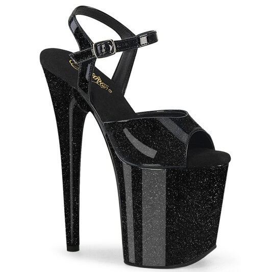Pleaser FLAMINGO-809GP Sandalias de Plataforma Charol Purpurina Negro EU-43 / US-13