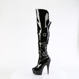 Pleaser DELIGHT-3018 Botas por encima de la rodilla con Plataforma Charol Negro EU-37 / US-7