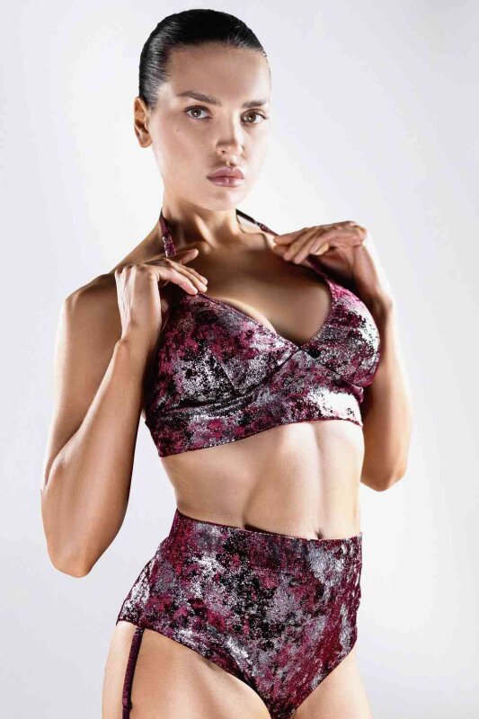 Polerina Top Bikini Velvet Burdeos/Plata