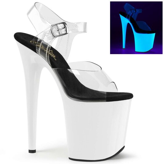 Pleaser Sandalia de Tacón FLAMINGO-808UV Transparente Blanco-Neón EU-36 / US-6
