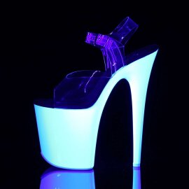 Pleaser Sandalia de Tacón FLAMINGO-808UV Transparente Blanco-Neón EU-36 / US-6