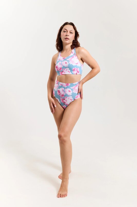 Pole Addict Top Open Back Pink Peonies M