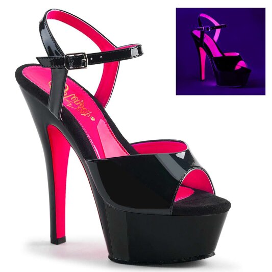 Pleaser Sandalia de Tacón KISS-209TT Negro Charol Rosa Claro Neón EU-39 / US-9