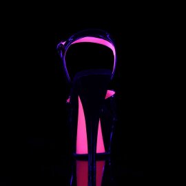Pleaser Sandalia de Tacón KISS-209TT Negro Charol Rosa Claro Neón EU-39 / US-9