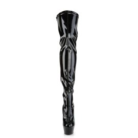 Pleaser Bota Alta KISS-3000 Negro Elástico Charol EU-40 / US-10