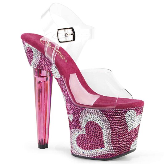 Pleaser Sandalia de Tacón LOVESICK-708Corazón Transparente Rosa Metalizado EU-37 / US-7
