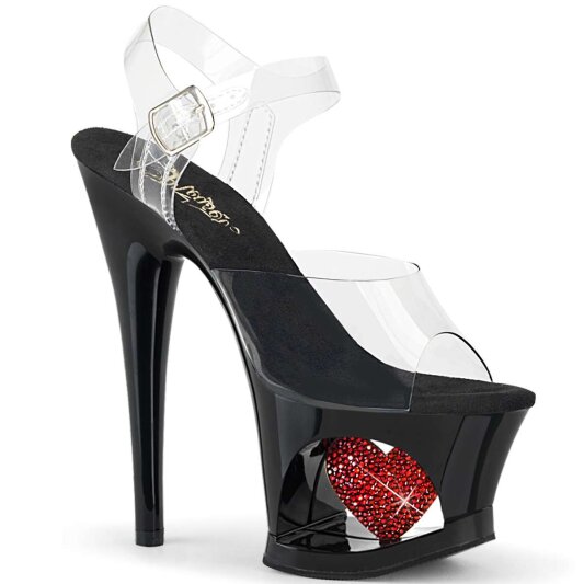 Pleaser Sandalia de Tacón MOON-708HRS Negro Rojo Transparente Metalizado EU-37 / US-7