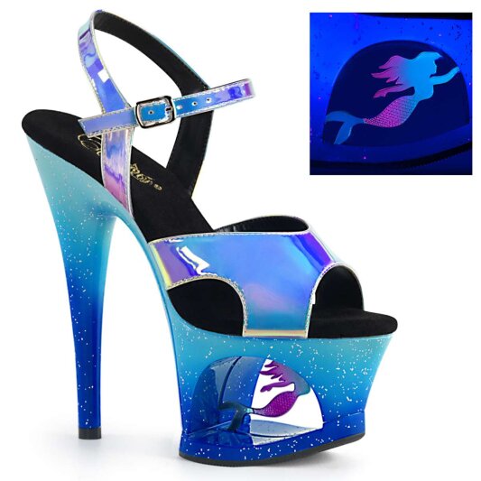 Pleaser Sandalia de Tacón MOON-711MER Azul Multi Purpurina EU-35 / US-5