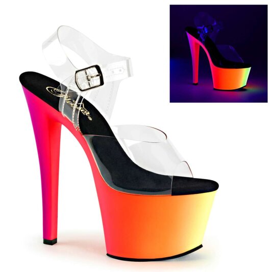 Pleaser Sandalia de Tacón RAINBOW-308UV Transparente Neón-Azul EU-35 / US-5