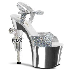 Pleaser Sandalia de Tacón REVOLVER-709G Plata...