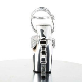 Pleaser Sandalia de Tacón REVOLVER-709G Plata Multi Purpurina Metalizado EU-37 / US-7
