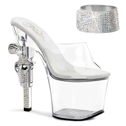 Pleaser Zapato Abierto REVOLVER-712 Plata Transparente EU-35 / US-5
