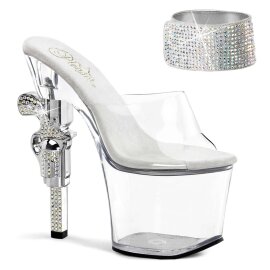 Pleaser Zapato Abierto REVOLVER-712 Plata Transparente...