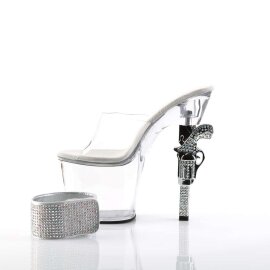 Pleaser Zapato Abierto REVOLVER-712 Plata Transparente EU-35 / US-5