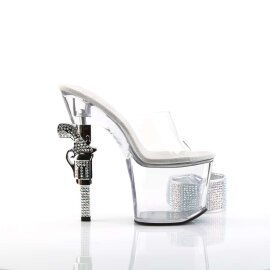 Pleaser Zapato Abierto REVOLVER-712 Plata Transparente EU-35 / US-5