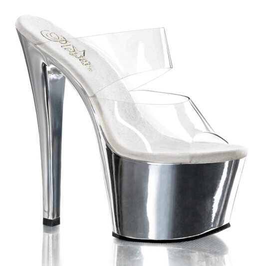 Pleaser Zapato Abierto SKY-302 Plata Transparente Metalizado EU-35 / US-5