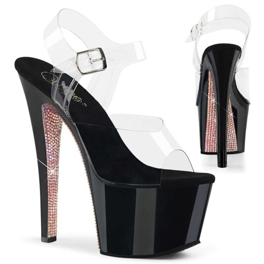 Pleaser Sandalia de Tacón SKY-308CRS Negro Transparente EU-37 / US-7