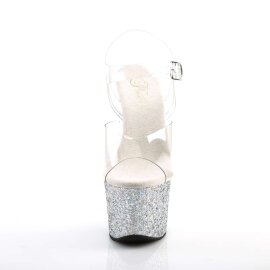 Pleaser Sandalia de Tacón SKY-308LG Plata Transparente Multi Purpurina EU-41 / US-11