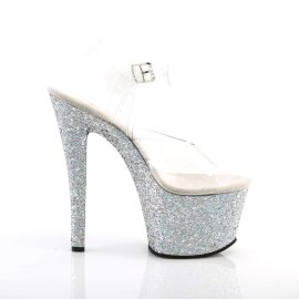 Pleaser Sandalia de Tacón SKY-308LG Plata Transparente Multi Purpurina EU-35 / US-5
