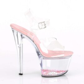 Pleaser Sandalia de Tacón SKY-308WHG Transparente Rosa Claro Multi Purpurina EU-35 / US-5