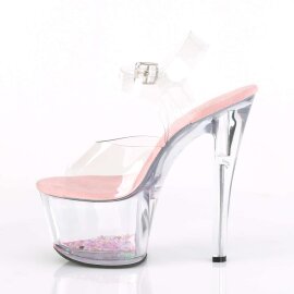 Pleaser Sandalia de Tacón SKY-308WHG Transparente Rosa Claro Multi Purpurina EU-37 / US-7