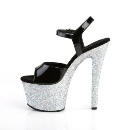 Pleaser Sandalia de Tacón SKY-309LG Negro Charol Plata Multi Purpurina EU-39 / US-9