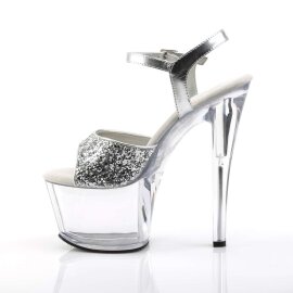 Pleaser Sandalia de Tacón SKY-310 Purpurina Plata Transparente EU-41 / US-11
