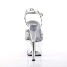 Pleaser Sandalia de Tacón SKY-310 Purpurina Plata Transparente EU-41 / US-11