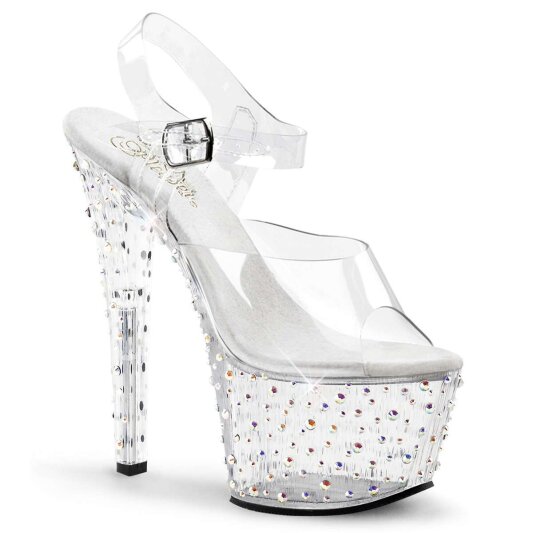 Pleaser Sandalia de Tacón STARDANCE-708 Plata Transparente Metalizado EU-37 / US-7
