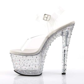 Pleaser Sandalia de Tacón STARDANCE-708 Plata Transparente Metalizado EU-37 / US-7