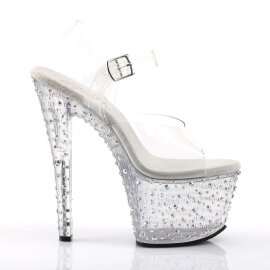 Pleaser Sandalia de Tacón STARDANCE-708 Plata Transparente Metalizado EU-37 / US-7